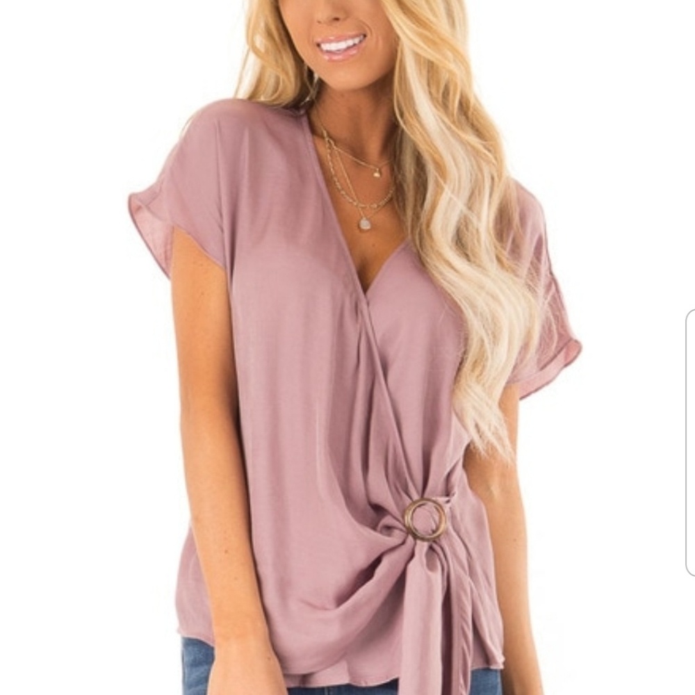 mystic mauve surplice blouse top with side belt